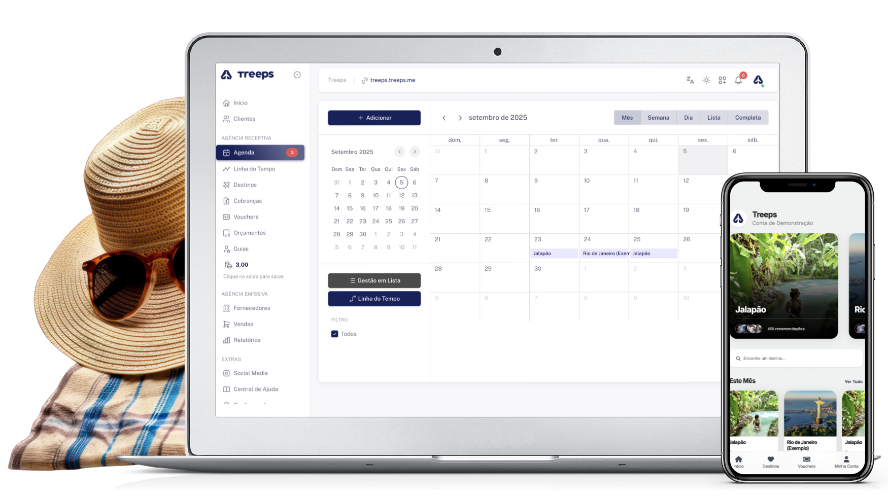 Dashboard da plataforma Treeps - Sistema de gestão para agências de turismo